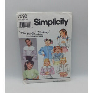 Simplicity Pattern 7590 Size HH 3-6 Girls Blouse Shirt Top Collar Variations 90s